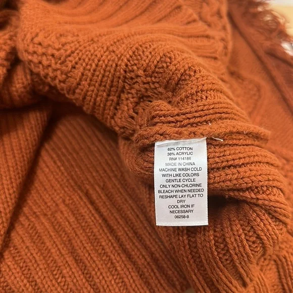 Ana Copper Burnt Orange Thick Knit Sweater with Fringe Sleeves size S - Picture 8 of 8